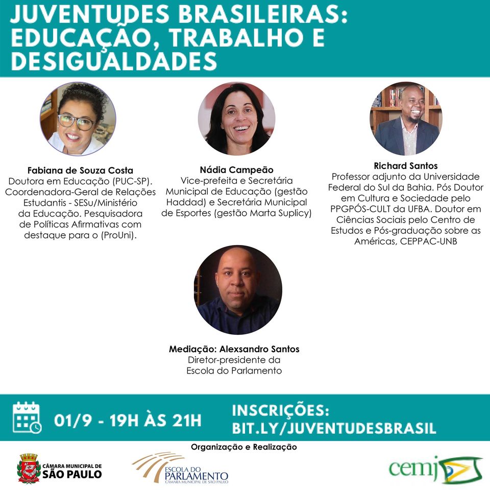 Escola do Parlamento promove webinário "Juventudes Brasileiras: Educação, Trabalho e Desigualdades"